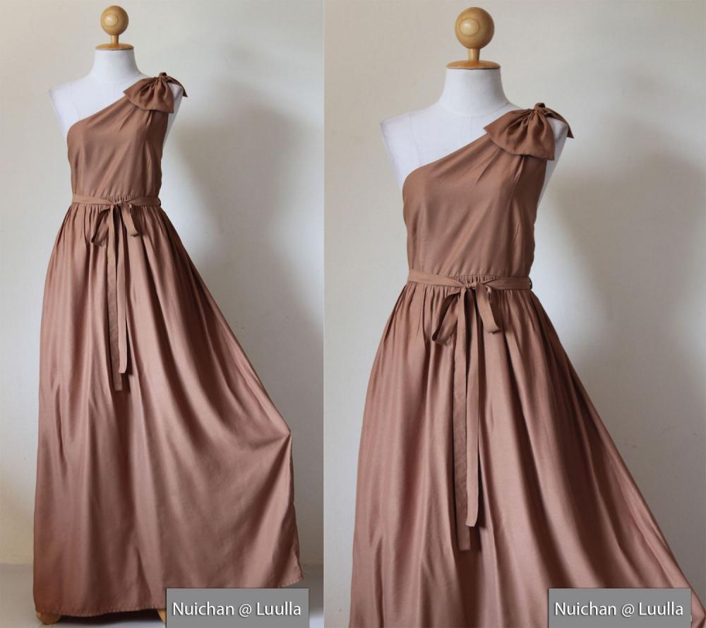 One Shoulder Dress - Bridesmaid Dress Evening Long Gown Caramel Maxi Dress : Prom Queen Collection