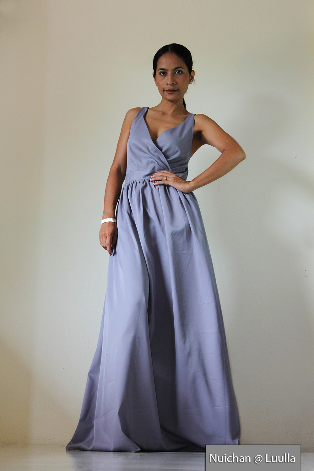Grey Bridesmaid dress - Maxi dress Classy Sexy Pleated V shape Sleeveless Formal Long Evening Gown: Bussaba My Endless Love Collection