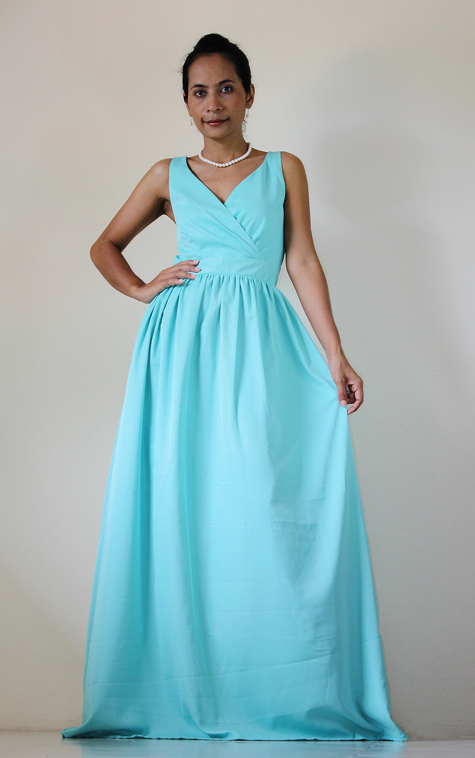 Mint Bridesmaid dress - Maxi dress Classy V neck Sleeveless Long Evening Gown: Bussaba My Endless Love Collection