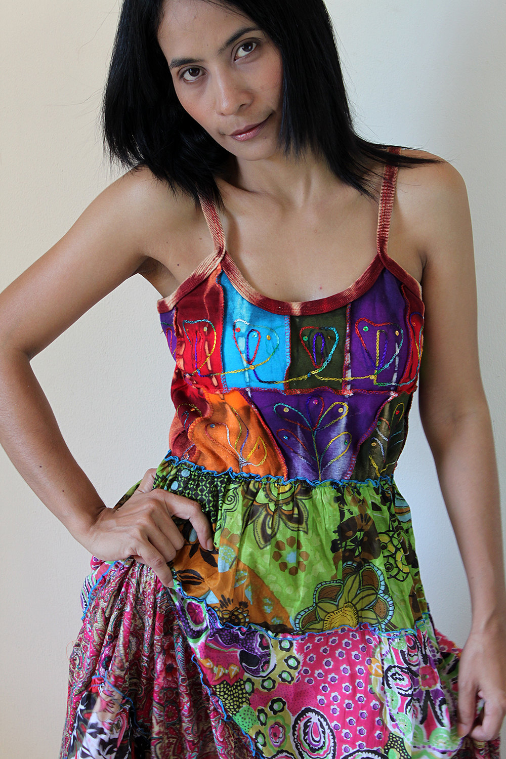 Patchwork Maxi dress Spaghetti Strap Boho Summer Dress Patchwork Flower Girl Collection II