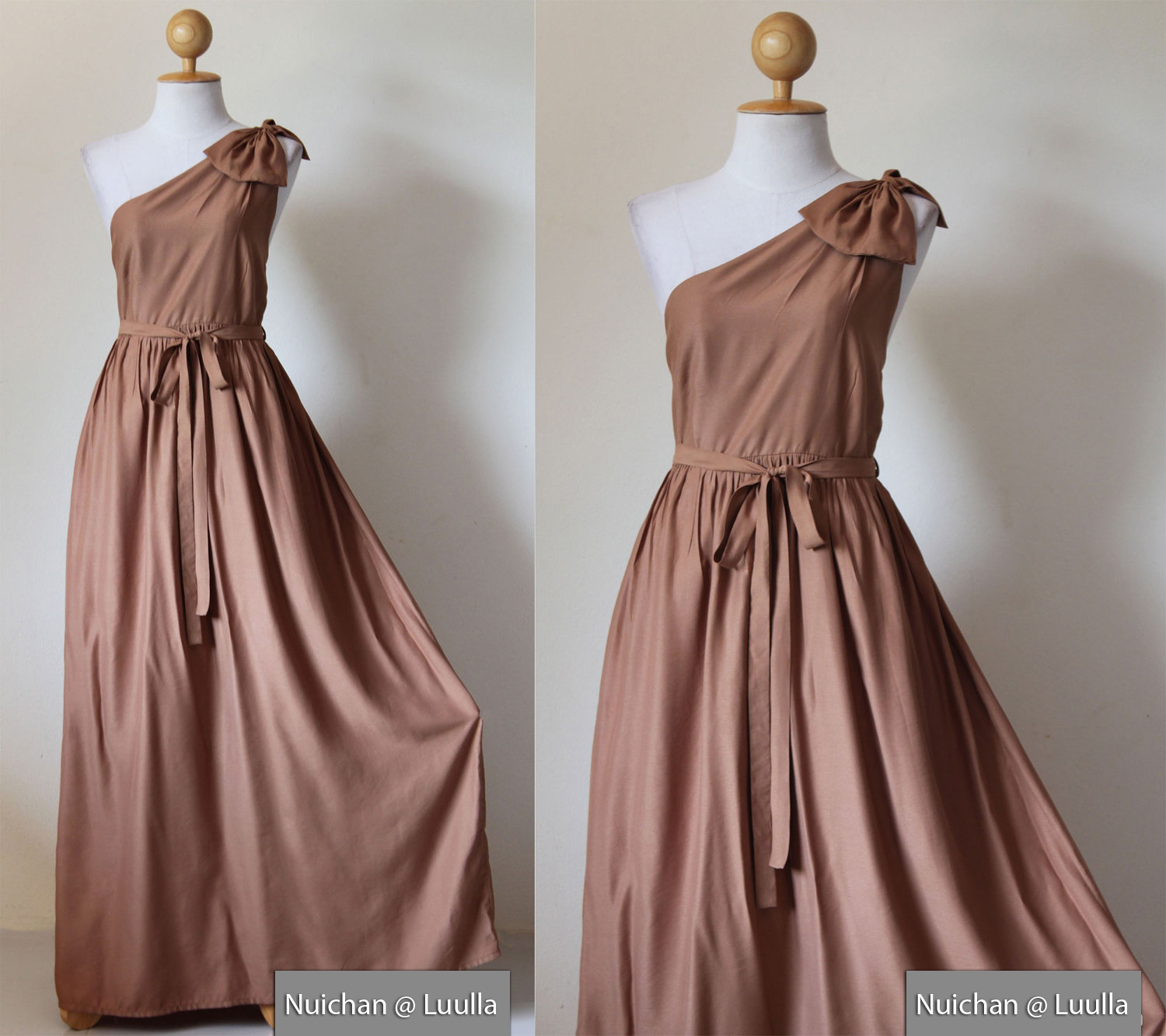 One Shoulder Dress Bridesmaid Dress Evening Long Gown Caramel Maxi