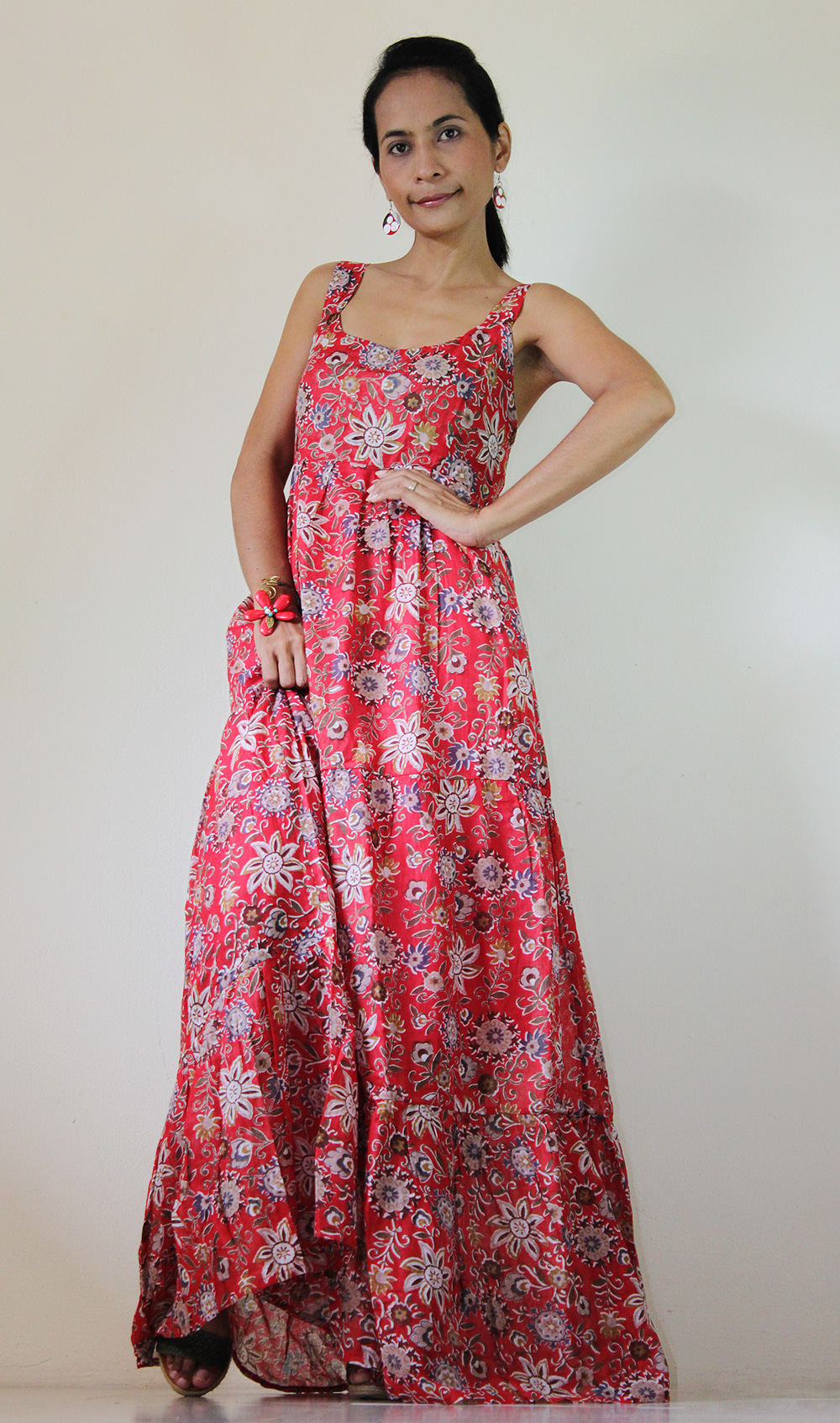 Red Maxi Dress Bohemian Sleeveless Flower Print Long Dress Hippie Chickie Collection On Luulla